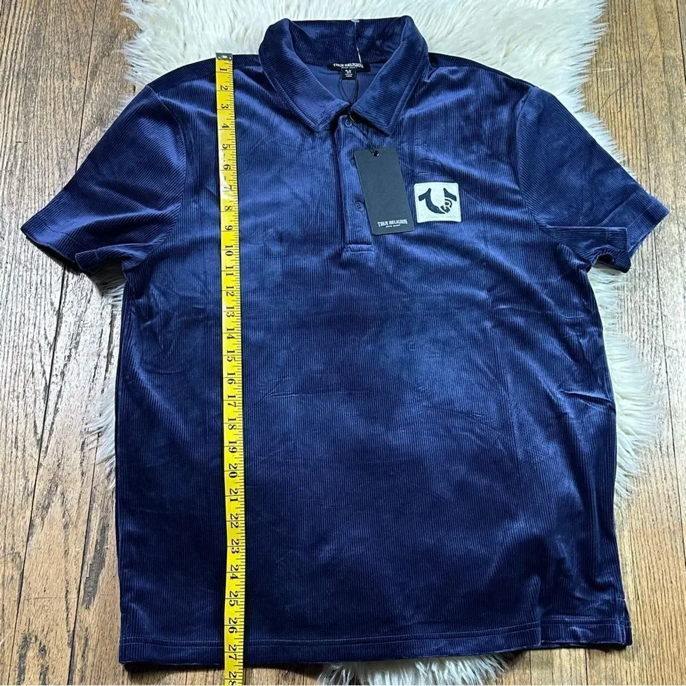 True Religion Deep Blue Velour Polo Shirt
